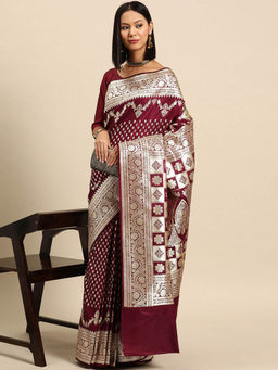 Chhabra 555 - Maroon Ethnic Handloom Saree with Unstitched Blouse