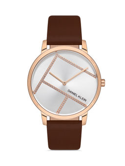 Daniel Klein - Silver Color Leather Strap Watch for Women DK.1.13057-2