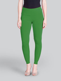 Lyra - Women Solid Premium Cotton Ankle Length Mid Waist Leggings Green