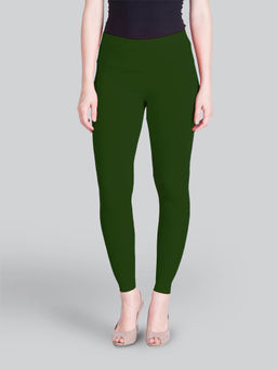 Lyra - Women Solid Premium Cotton Ankle Length Mid Waist Leggings Green