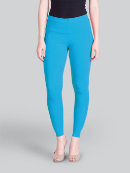 Lyra - Women Solid Premium Cotton Ankle Length Mid Waist Leggings Blue