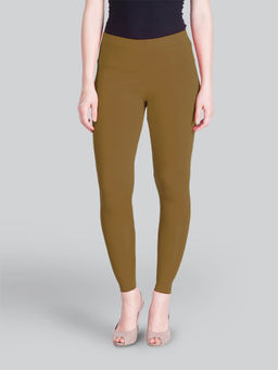 Lyra - Women Solid Premium Cotton Ankle Length Mid Waist Leggings Brown