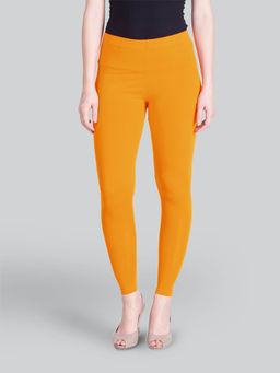 Lyra - Women Solid Premium Cotton Ankle Length Mid Waist Leggings Orange