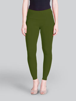 Lyra - Women Solid Premium Cotton Ankle Length Mid Waist Leggings Green