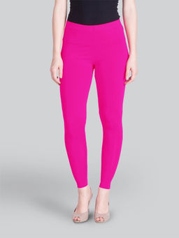Lyra - Women Solid Premium Cotton Ankle Length Mid Waist Leggings Pink