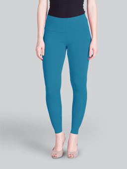 Lyra - Women Solid Premium Cotton Ankle Length Mid Waist Leggings Blue