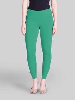 Lyra - Women Solid Premium Cotton Ankle Length Mid Waist Leggings Emerald Green