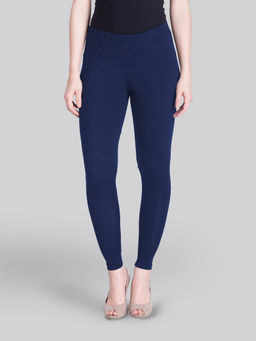 Lyra - Women Solid Premium Cotton Ankle Length Mid Waist Leggings Blue