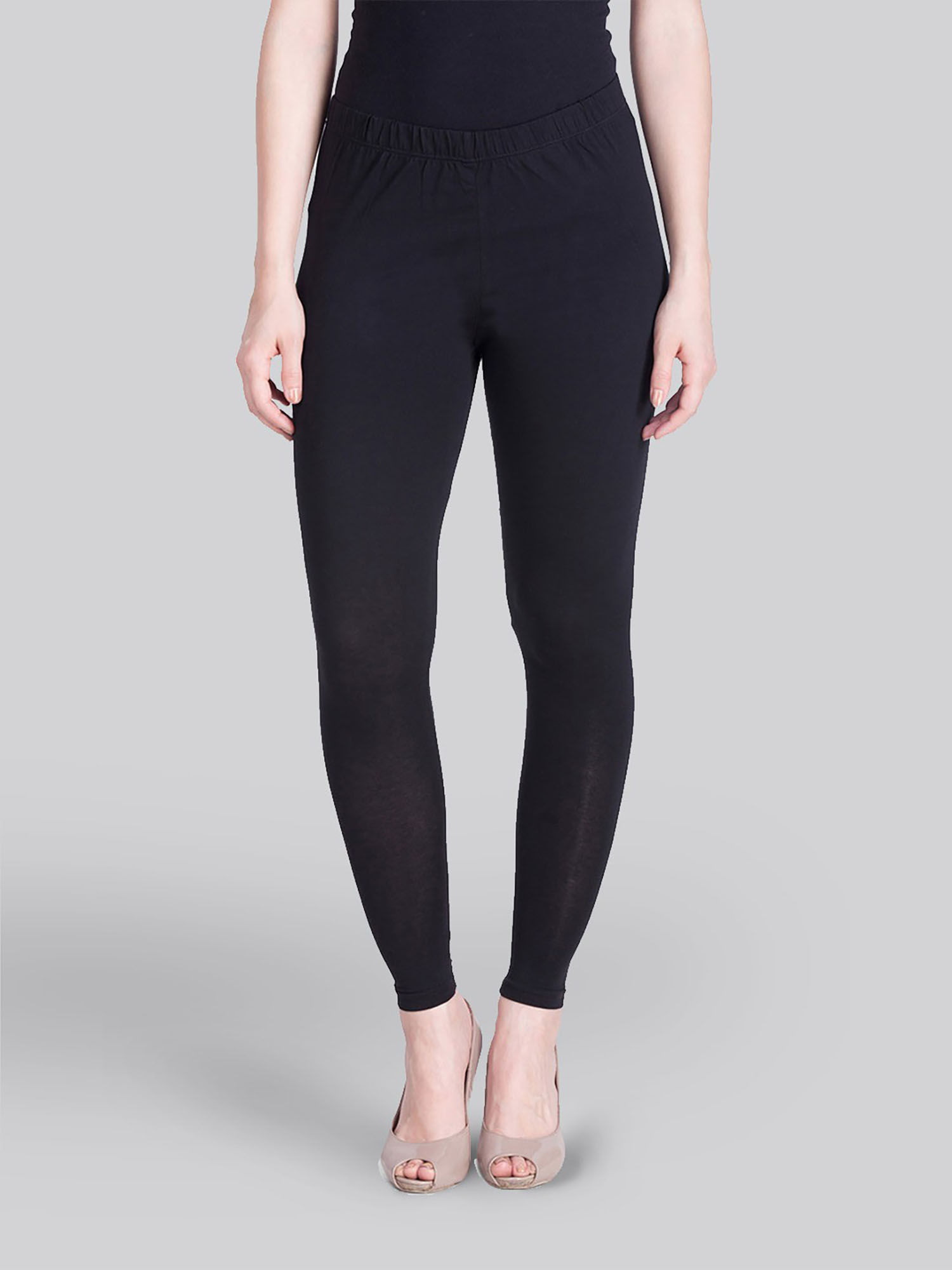 lyra Women Solid Premium Cotton Ankle Length Mid Waist Leggings Black-picture-27