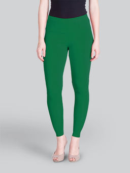 Lyra - Women Solid Premium Cotton Ankle Length Mid Waist Leggings Forest Green