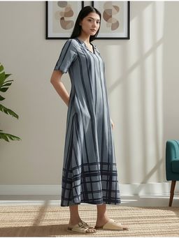 Pink Fort - Cotton Stripe Play A-Line Dress - Blue