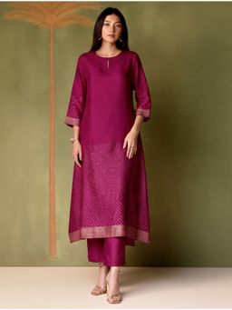 Pink Fort - Silk Blend Purple Kurta with Pant