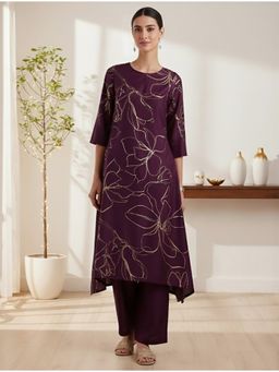 Pink Fort - Silk Blend Purple Kurta with Pant