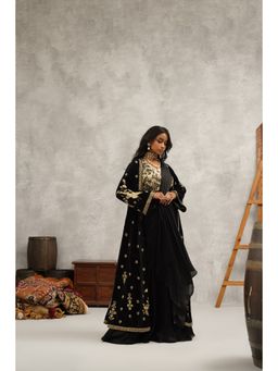 Kapda Dori - Black Embroidered Pre-draped Saree with Stitched Blouse and Jacket with Stitched