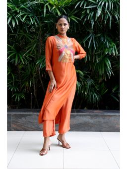 EEDA - Orange Patch Kurta with Pant (Set of 2)