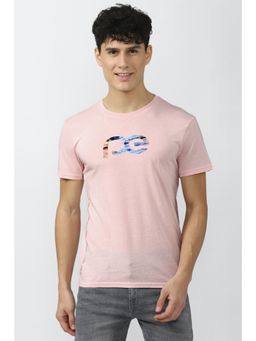Peter England - Men Pink Print Crew Neck T-Shirt