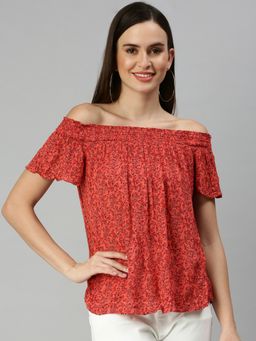 SHOWOFF - Women Off-shoulder Floral Red Regular Top