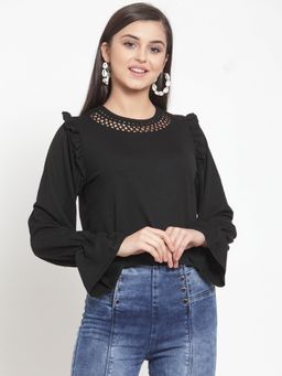 KASSUALLY - Women Black Solid Boxy Top