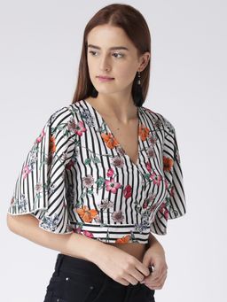 KASSUALLY - Multicoloured-Floral-Crop-Top