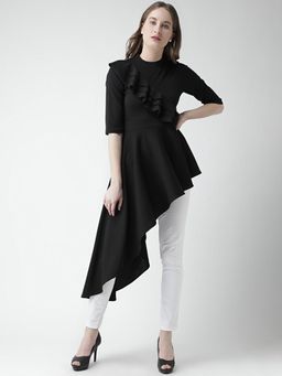 KASSUALLY - Women Black Solid High Low Top