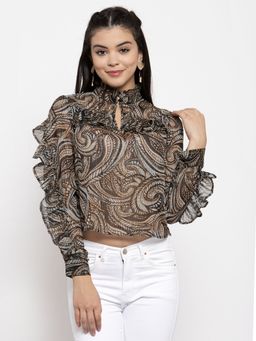 KASSUALLY - Women Brown Printed Tiered Top