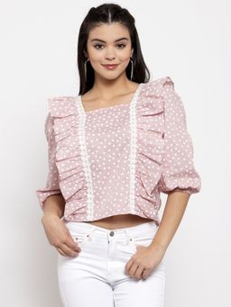 KASSUALLY - Women Pink Polka Dots Pure Cotton Top