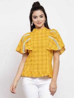 KASSUALLY - Women Yellow Checked Top