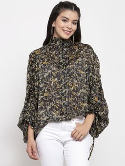 KASSUALLY - Women Black Printed A-Line Top