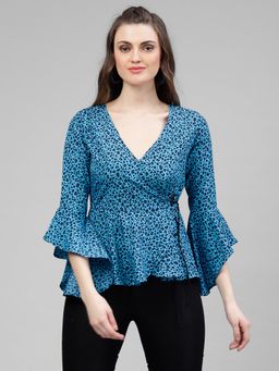KASSUALLY - Women Blue Printed Wrap Top