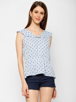 KASSUALLY - Women Blue Polka Dots Georgette Top