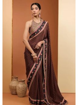 Neha Khullar - Black Viscose Chiffon Printed Pre Drape Saree & Stitched Blouse with Underskirt