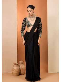Neha Khullar - Viscose Chiffon Pre Drape Saree and Stitched Blouse with Peticoat Set