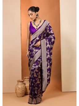 Neha Khullar - Purple Woven Pre Drape Saree and Unstitched Blouse