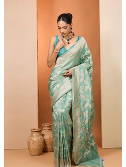 Neha Khullar - Sea Green Woven Pre Drape Banarasi Saree and Unstitched Blouse