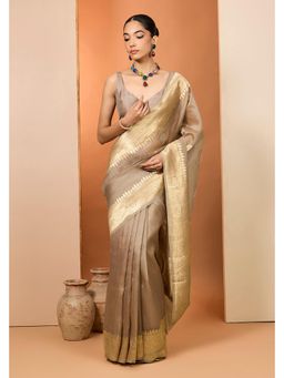 Neha Khullar - Brown Woven Pre Drape Saree and Unstitched Blouse