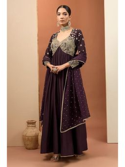 Neha Khullar - Purple Chanderi Silk Hand Embroidered Anarkali Set