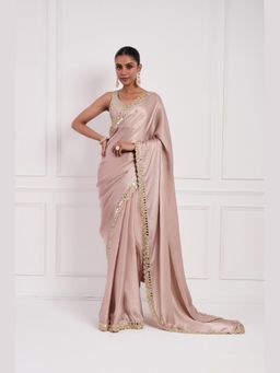 Neha Khullar - Blush Pink Mirror Work Pre Drape Saree and Stitched Blouse Set