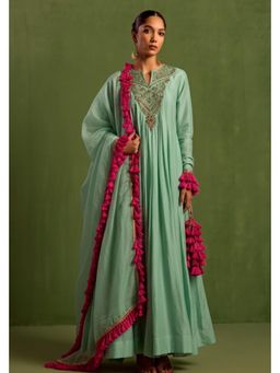 Neha Khullar - Blue Chanderi Silk Hand Embroidered Kurta Set