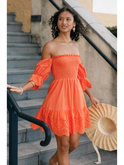 Petal & Pup - Orange Aniston Off Shoulder Mini Dress