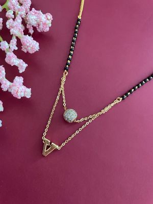 Digital Dress Room V Letter AD Ball Pendant Mangalsutra