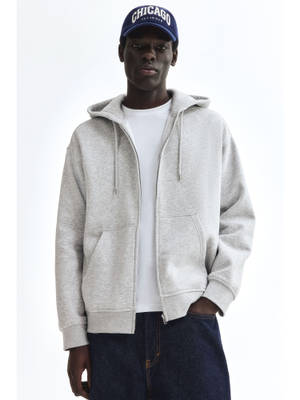 Buy H&M Men Grey Loose Fit Zip-Through Hoodie