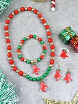 Asthetika Kids - Christmas Bell Necklace Bracelet Earrings Finger Ring Jewellery Set