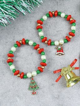 Asthetika Kids - Christmas Charms Set of 2 Beaded Bracelets Red and Green