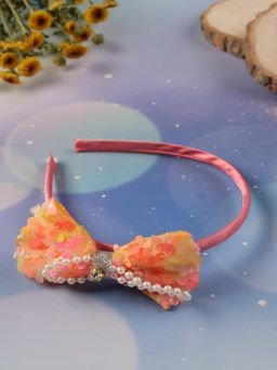 JEWELZ - Glossy Orange Glitter With Pearl Bow Hair Band for Kids