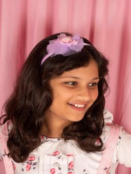 JEWELZ - Purple Net Flower With Plastic Teddy Bear Shape Hair Band For Kids
