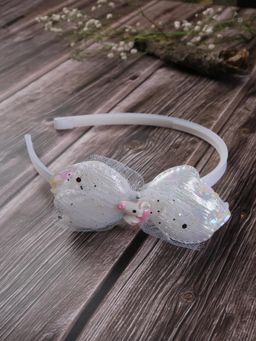 JEWELZ - White Bow Hair Band With unicon For Kids