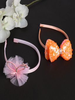 JEWELZ - Shiny Glitter Bow Hair Band for Kids ( Pack Of 2 ) Pink/Orange