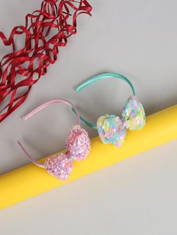 JEWELZ - Shiny Glitter Bow Hair Bands for Kids ( Pack Of 2 ) Pink/Green