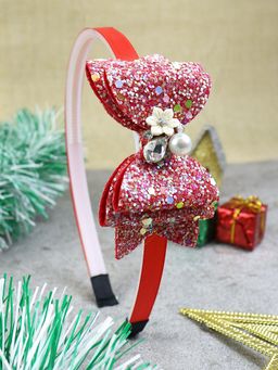 Asthetika Kids - Christmas Floral Charm Glitter Bow Hair Band