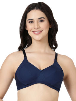 BLOSSOM - Full Support Woven Cotton Navy Blue Bra with Side Panel